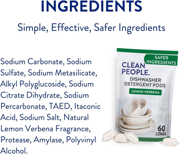 The Clean People Dishwasher Pods - Cuts Grease & Rinses Sparkling Clean - Residue-Free - Phosphate Free Dishwashing Pods - Lemon, 60 Pack