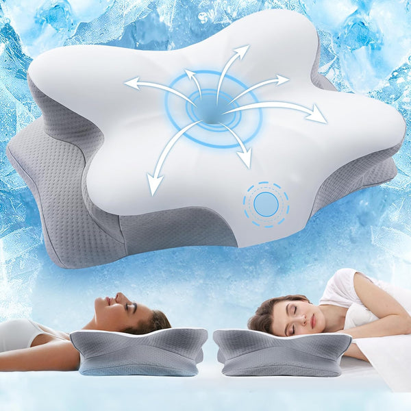 Cervical Neck Pillow for Pain Relief Sleeping, Neck Support Pillows for Sleeping with Cooling Pillowcase, Ergonomic Memory Foam Pillows, Contour