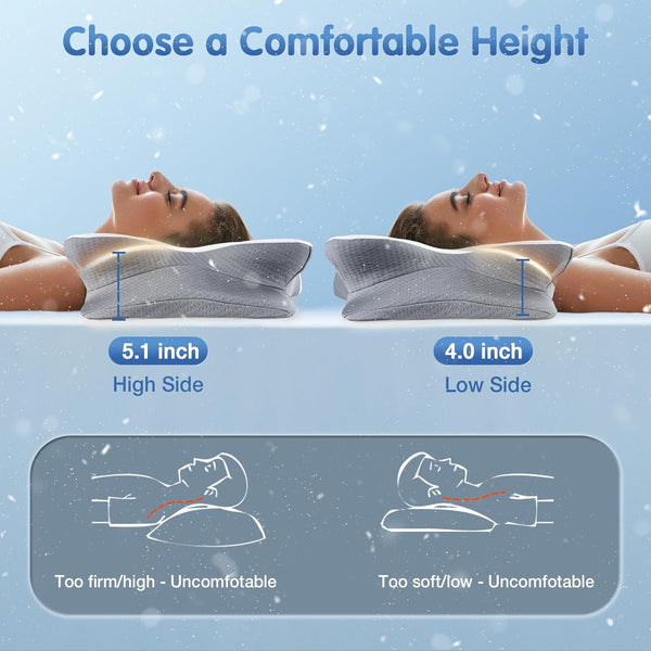 Cervical Neck Pillow for Pain Relief Sleeping, Neck Support Pillows for Sleeping with Cooling Pillowcase, Ergonomic Memory Foam Pillows, Contour