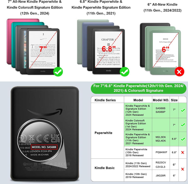 Fintie Case for 7"/6.8" Kindle Paperwhite(12Th/11Th Generation-2024/2021) and Kindle Colorsoft Signature Edition -Slim Foldable Stand Cover Auto