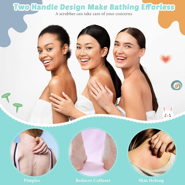 4 Pack Exfoliating Washcloth Back Scrubber Set, 2 Exfoliating Body Scrubber Nylon Back Body Scrub Towel, 2 Pairs Shower Gloves for Women Men Bath