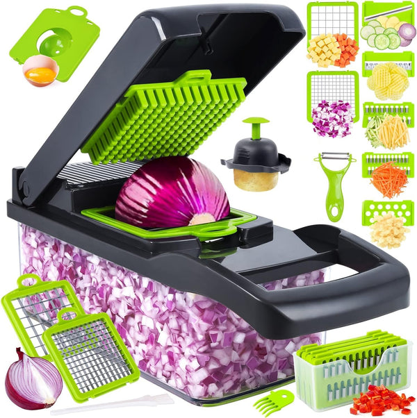 Vegetable Chopper, Pro Onion Chopper, 14 in 1Multifunctional Food Chopper, Kitchen Vegetable Slicer Dicer Cutter,Veggie Chopper with 8