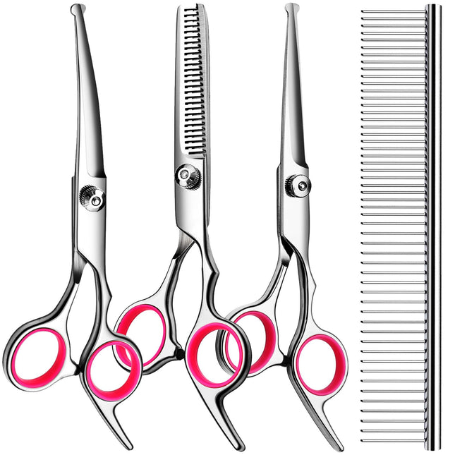 5 In1 Dog Grooming Scissors Kit, Professional Dog Scissors for Grooming with Safety round Tips, Titanium Coated Grooming