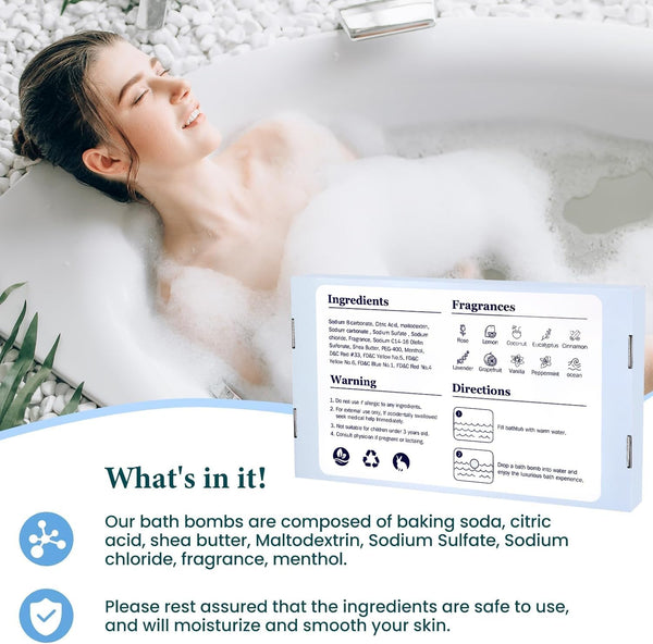 Bath Bombs Set with 10 Rich Scents, 50 PCS Bath Bombs for Women, Natural Bubble Bombs with Shea Butter & Safe Oil, Ideal for Christmas, Birthday,