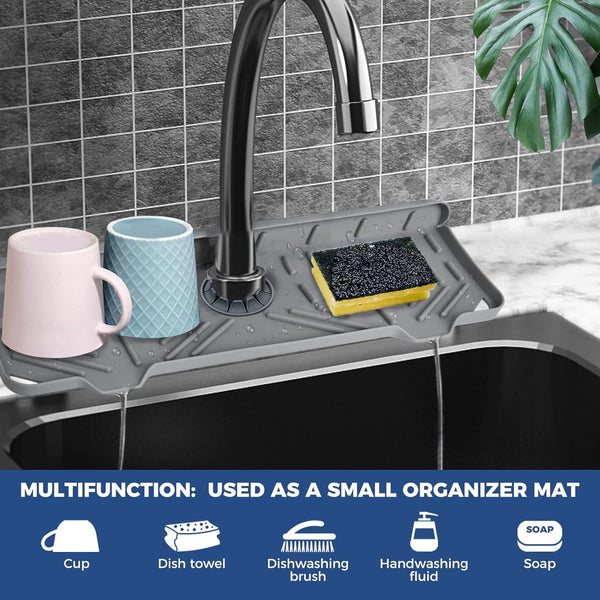 BFONS Silicone Faucet Handle Drip Catcher Drying Tray Mat Dish Soap Sponge Holder Accessories Gadgets for Kitchen Counter Bathroom Kitchen Sink