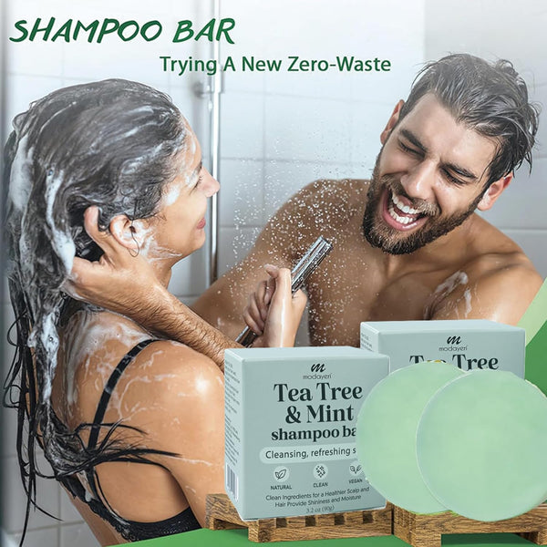 Tea Tree & Mint Shampoo Bar - Natural Hair Cleanser with Invigorating Oils, Sulfate-Free & Vegan, Suitable for All Types, Zero-Waste Care, 3.2 Oz