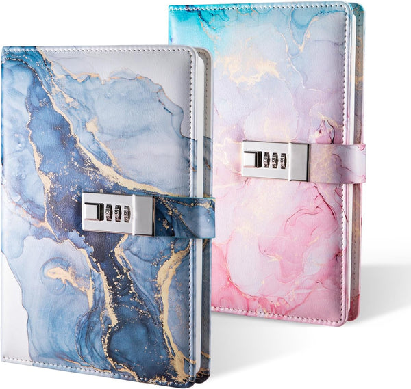 Diary with Lock, A5 Lockable Journal, PU Leather Combination Lock Diary, Lock Diary Planner Organizer for Men and Women, Office Product 8.6 X 5.9