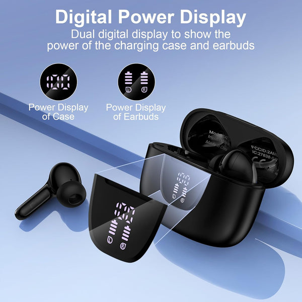 Wireless Earbuds Bluetooth 5.3 Headphones,Noise Cancelling Earbuds with Deep Bass 60H Playback Stereo Ear Buds with Mic LED Display Charging Case