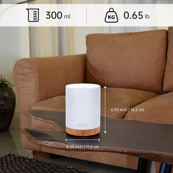 ASAKUKI 300ML Essential Oil Diffuser, Quiet 5-In-1 Premium Humidifier, Home Fragrance Aroma Diffuser with 7 LED Color Changing Light and Auto-Off