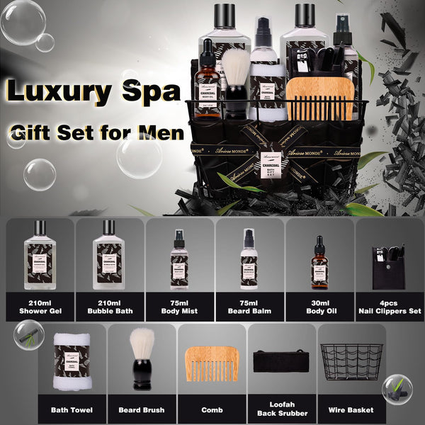 Valentines Day Gifts for Men Spa Gifts for Men, Charcoal Bath and Body Gift Set for Men, 10 Pcs Spa Kits Ideal Birthday, Christmas. Men'S