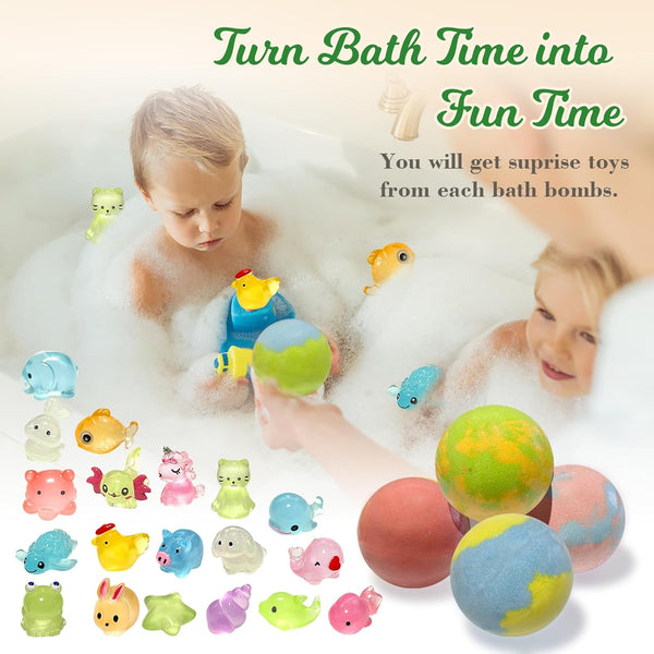 Bath Bombs for Kids with Toys Inside, 20 Pack Kids Bath Bombs with Glow in the Dark Surprise Toys Inside, Natural Organic Bubble Bath Fizzy Bath