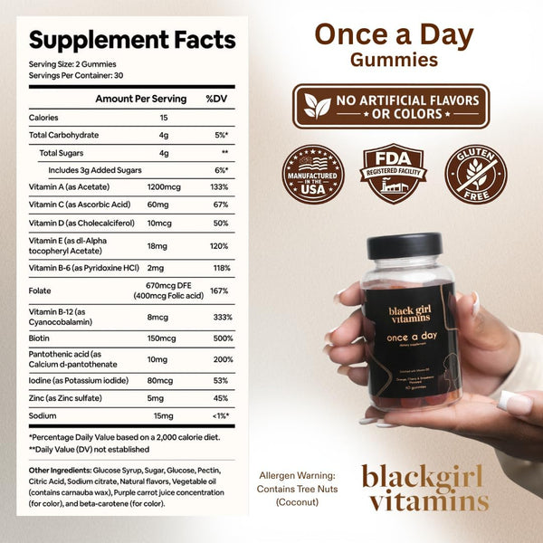 Black Girl Vitamins Once a Day - Womens Multivitamin Gummy - Vitamin A, B, C, E and Zinc. Multivitamin for Women, Immune Support. Vegan,
