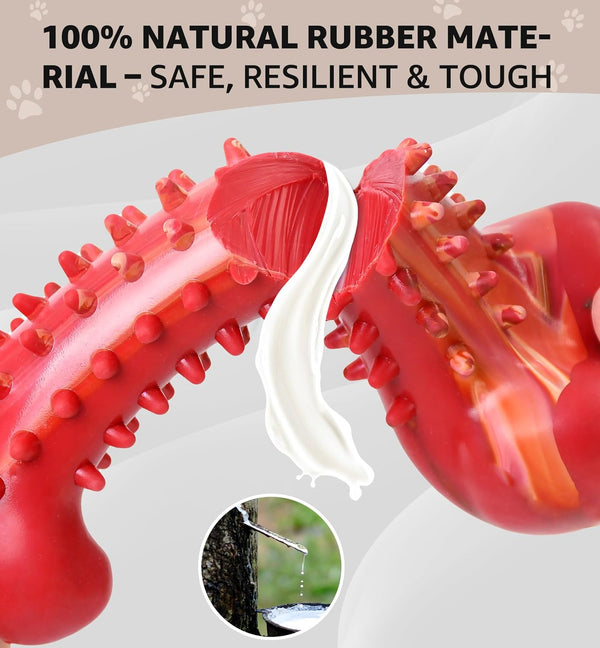 Dog Chew Toy for Aggressive Chewers, Tough Natural Rubber Bone with Irresistible Beef Flavor, Long-Lasting Teeth Cleaning & Reduce Boredom,