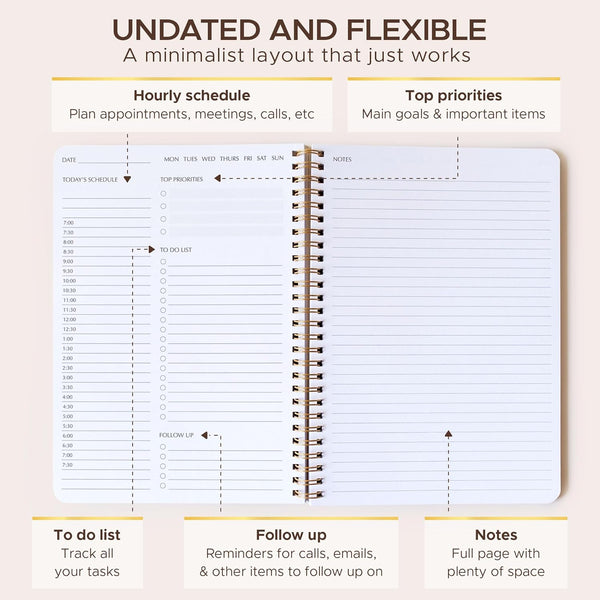 Simple Weekly Planner Undated & to Do List Notebook with Habit Tracker - 6.5X9.25" 60 Sheets Terracotta - Spiral Weekly Planner Notepad for Work