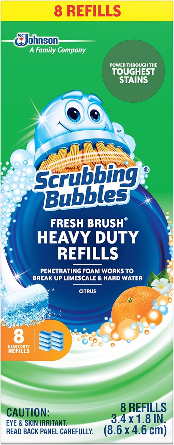 Scrubbing Bubbles Toilet Bowl Wand Cleaner Refills, Fresh Brush Heavy Duty Cleaner Toilet Refill Pads, Removes Limescale & Odors, Citrus Scent, 8