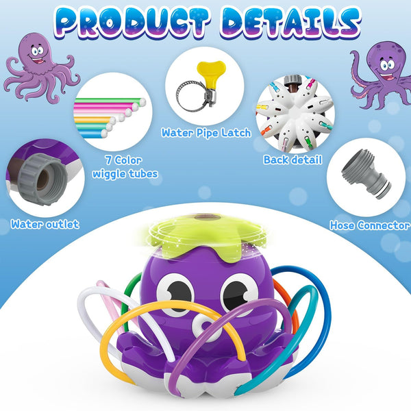 Outdoor Water Spray Sprinkler for Kids and Toddlers, Summer outside Toys Backyard Games with 8 Wiggle Tubes, Attaches to Garden Hose Splashing Fun