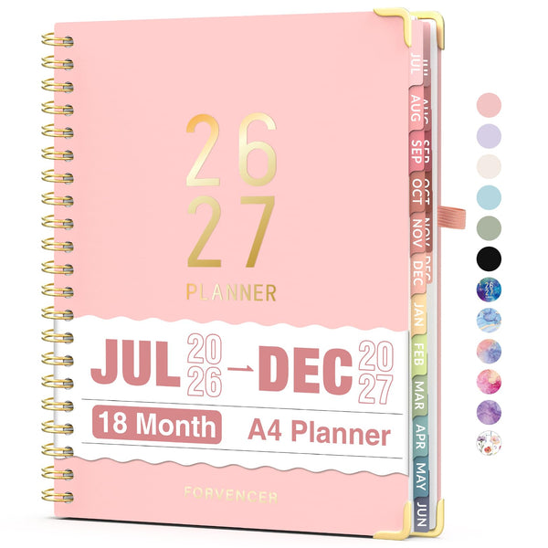 Jul 2025 -Dec 2026 Planner, Forvencer Academic Planner 2025-2026, 18 Month Daily Planner, 8.5" X 11", Weekly & Monthly Agenda Book, Hardcover