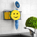 Sponge Holder Smiley Face, Sink Caddy for Kitchen Sink,Sponge Holder with 2 PCS Suction Cups/1 PCS Adhesive Strips, Designed for Sponge, Soap,