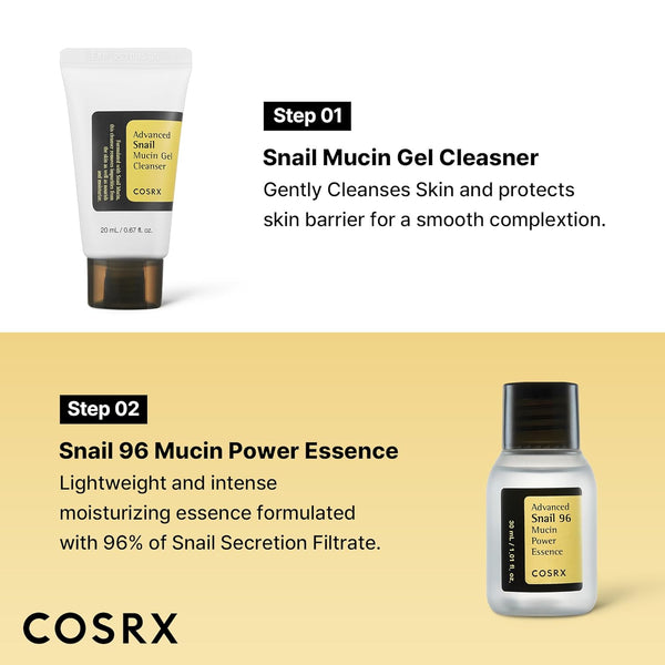 COSRX All about Snail Mucin Korean Skin Care Set, Mini Travel Essentials, Travel Size Gift Set with Snail Mucin Face Wash, Serum, Moisturizer &