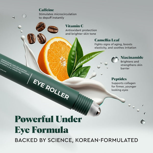 Wolf Project under Eye Roller - Korean Beauty, with Caffeine, Vitamin C and Peptides - Energizing Serum for Dark Circles and Puffiness, Fine