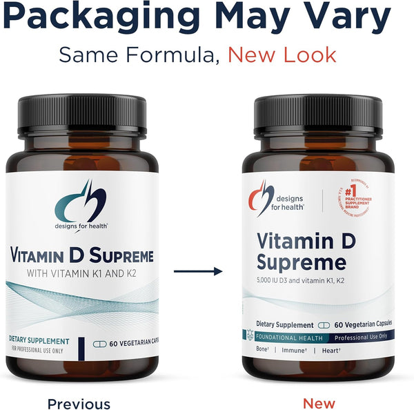 Designs for Health Vitamin D Supreme - Vitamin D 5000 IU with 2000Mcg Vitamin K as MK4 for Bone Health, Heart Health & Immune Support - Vitamin D3