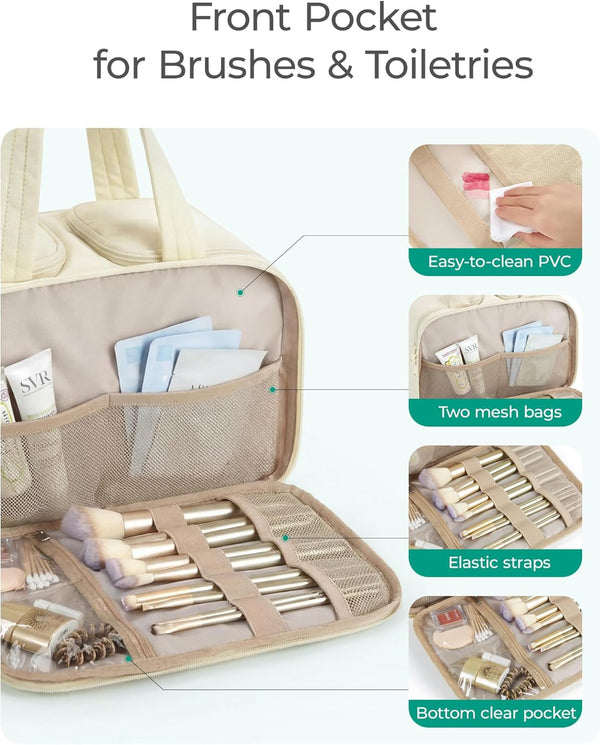 BAGSMART Travel Toiletry Bag, Puffy Large Toiletry Bag for Women, Lightweight Cosmetic Makeup Bag Organizer with Handle for Traveling,