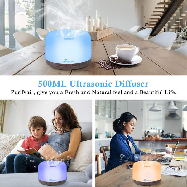 Diffuserlove Essential Oil Diffuser 500ML Aromatherapy Diffuser Mist Humidifiers 7 Color LED Lights Diffusers for Home Office Bedroom (Size:6.7" L