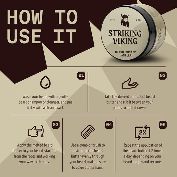 Striking Viking Beard Butter - Non-Greasy Moisturizer with Natural Ingredients (Vanilla, 4Oz) - Keep Your Beard Hydrated and Refreshing