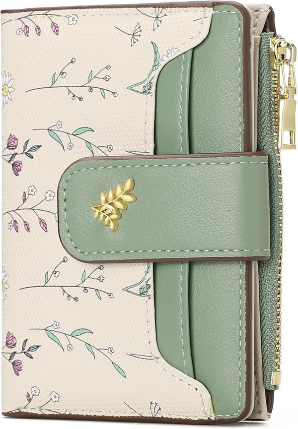 GAEKEAO Small Wallets for Women RFID Blocking Leather Bifold Zipper Pocket Wallet Credit Card Holder with ID Window A-Green