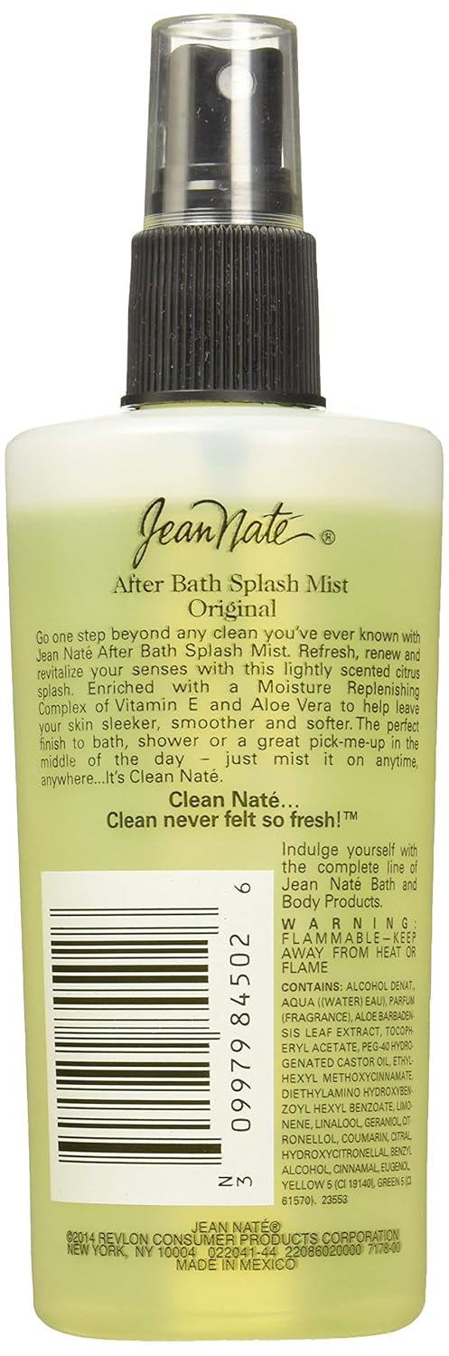 Jean Nate after Bath Splash, Original Bath Body Mist Infused with Vitamin E and Aloe Vera, Softens & Smoothes Skin, Citrus Scent, 8 Fl Oz