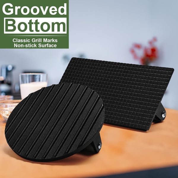 EWFEN Burger Press, 7" round & 8.2"X4.3" Rectangle Heavy-Duty Cast Iron Smash Bacon Press Meat Steak with Wood Handle for Griddle, Sandwich,