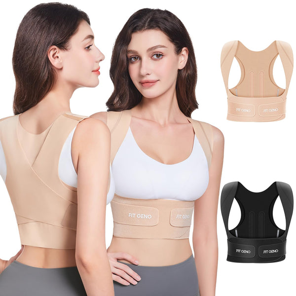 Fit Geno Posture Corrector for Women Invisilite: Invisible Lightweight Back Brace for Neck Shoulder & Upper Back Pain Relief - Improve Posture