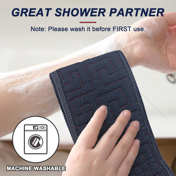 Exfoliating Back Scrubber for Shower, Double-Sided Back Scrub Washcloth with Handles for Use in Shower, 38 Inches Body Exfoliator Bath Tool to