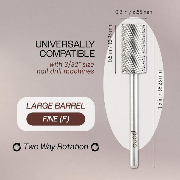 Pana 3/32" Flat Top Nail Carbide Bit - Silver Large Barrel Head (Grit: Fine - F) for Electric Dremel Drill Machine