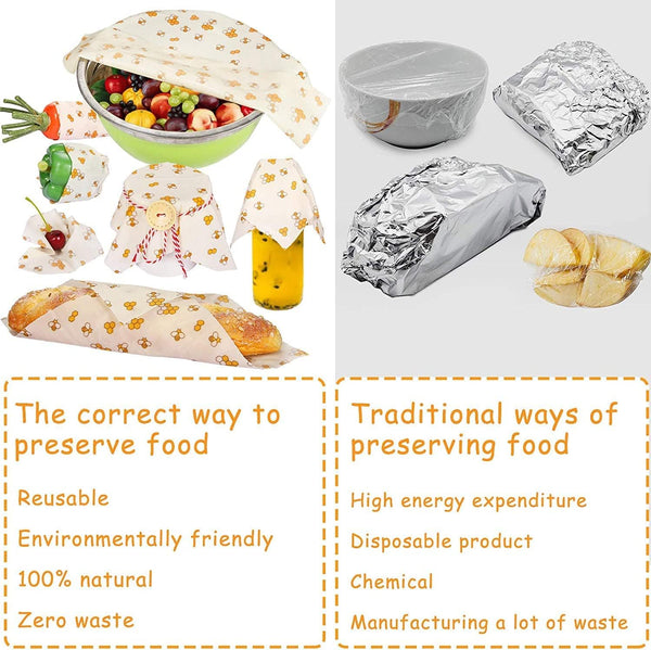 Beeswax Food Wrap (Set of 7) Sustainable Alternative to Aluminum Foil and Albal Paper - for Fruits, Vegetables, Bread, Cheese and Other Foods