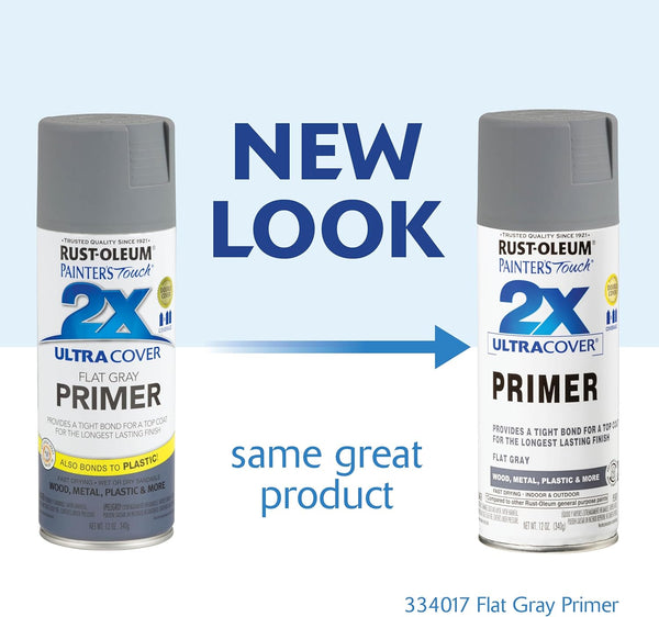 Rust-Oleum 334017 Painter'S Touch 2X Ultra Cover Spray Primer, 12 Oz, Flat Gray
