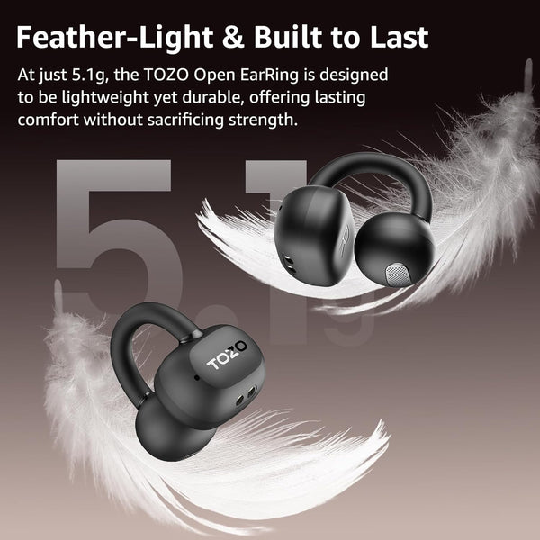 TOZO Openearring True Open Ear Headphones, Lightweight Comfort Open Ear Clip Wireless Earbuds, 40H Play Bluetooth 5.4 Headphones with Smart
