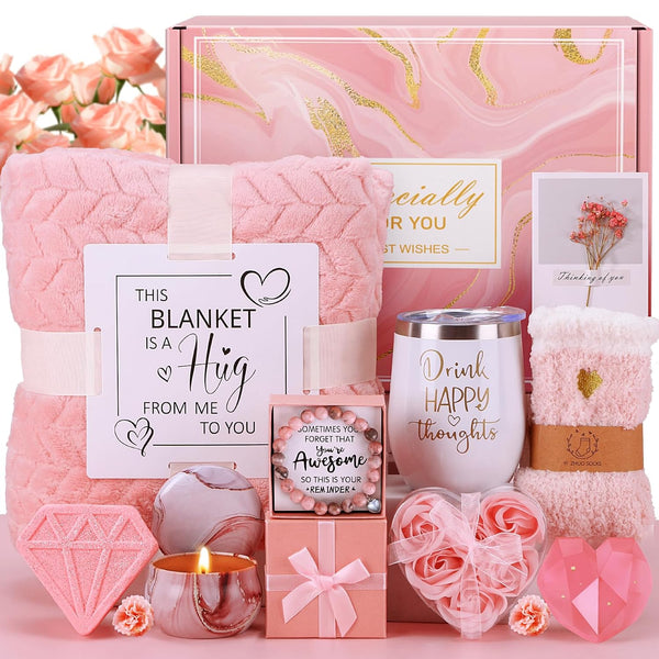 Birthday Gifts for Women Self Care Gift Set, Pink Relaxing Spa Gifts Basket Women Care Package Get Well Soon Gifts, Unique Mothers Day Presents