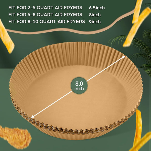 Air Fryer Paper Liners Disposable: 150Pcs 8 Inch Special round Liners for Air Fryer, Grease and Water Proof Non Stick Basket Parchment Paper