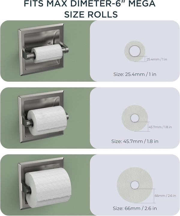 FORIOUS Recessed Toilet Paper Holder, Stainless Steel Durable Tissue Roll Holder Wall Mount for Bathroom Space Saving Design with Mounting