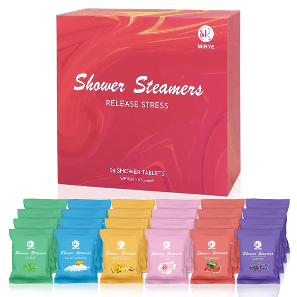 Shower Steamers Aromatherapy for Women and Men, 24-Pack Organic Shower Bombs with Essential Oil, Rose, Watermelon, Tea Tree, Orange, Sea Salt,