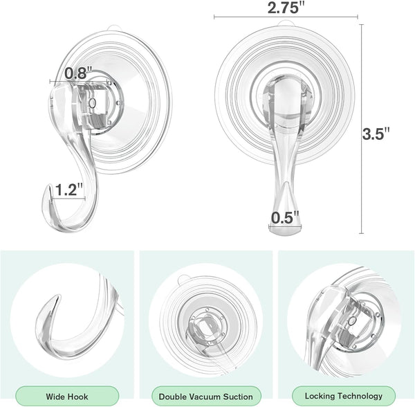 VIS'V Wreath Hanger, Large Suction Cup Wreath Hooks with Wipes, Heavy Duty, 22 LB Capacity, Removable and Reusable, Clear, 8 Pcs