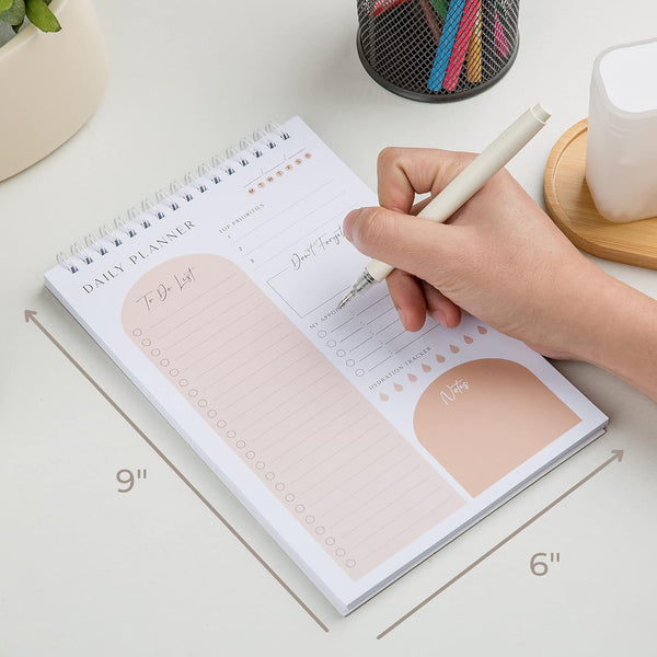 Daily Planner to Do List Notepad 60 Undated Pages,Apricot,Twin-Ring Spiral Bindling 6X9 Inch Desktop Daily Planning Notepad with Protective