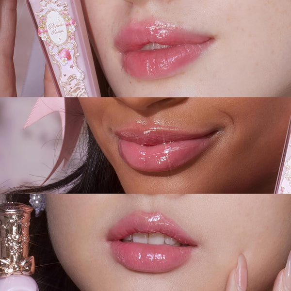 Flower Knows Violet Strawberry Rococo Glowy Lip Gloss-Moisturizing Tinted Lip Oil-Hydrating Lip Makeup for Girls&Women-Vegan & Cruelty-Free-0.12