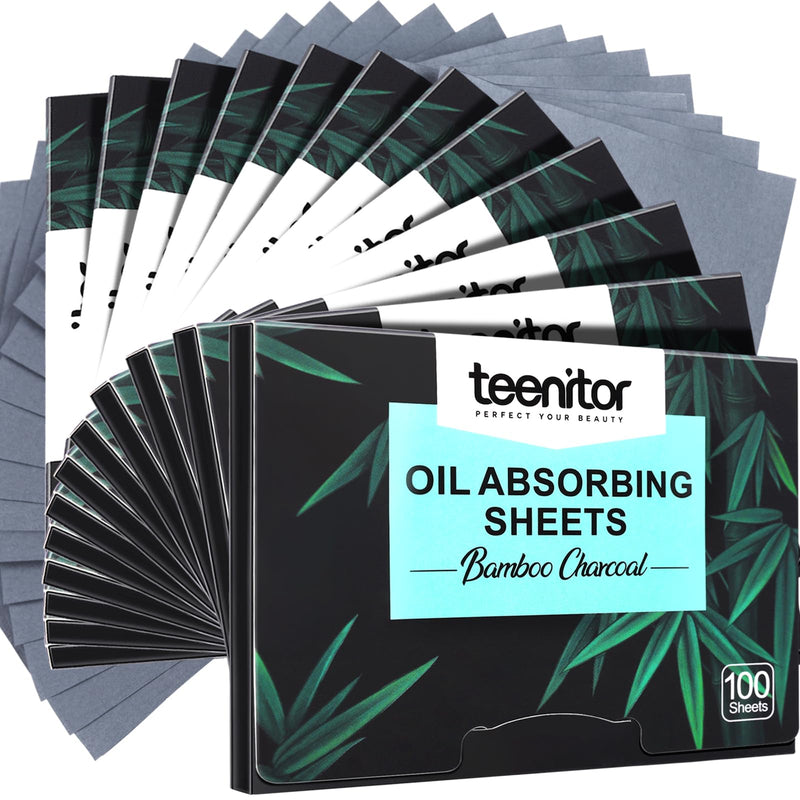 Teenitor 1200 Counts Oil Absorbing Sheets for Face, Oil Blotting Sheets for Face, Bamboo Charcoal Blotting Paper for Oily Skin Face Oil Sheets,