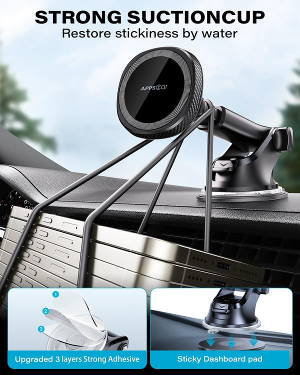 Apps2Car for Magsafe Car Mount, Magnetic Phone Holder for Car Dashboard Windshield Iphone Mount Holder Compatible with Iphone 16 15 14 13 12 Pro