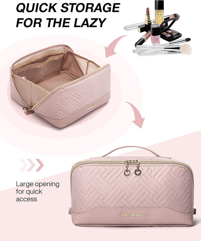 BAGSMART Makeup Bag, Travel Cosmetic Bags Water-Resistent Makeup Case for Women Portable Pouch Open Flat Make up Organiz