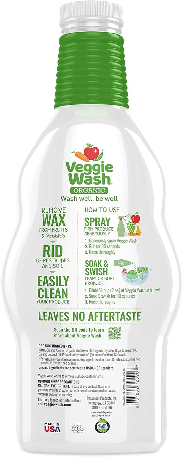 Veggie Wash Organic Fruit and Vegetable Wash Refill, Certified Organic, Ideal for Cleaning Produce, 32 Fluid Ounce, Pack of 2