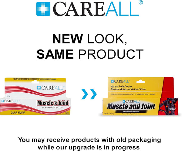Careall Muscle & Joint Vanishing Scent Gel, 3.0 Oz. (3 Pack), Non-Greasy, Pain Relief Gel for Muscle, Back and Minor Arthritis, Topical Analgesic,