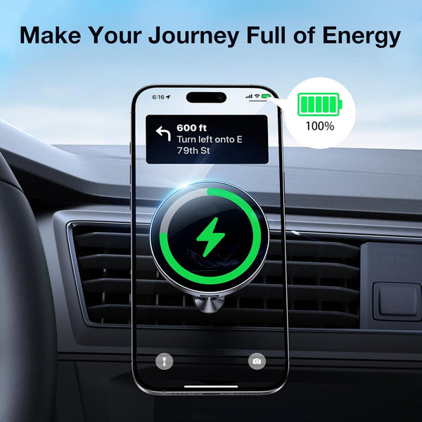 Coolpow for Magsafe Car Mount Chargerã100% Stableã 15W Magsafe Car Charger, Car Phone Holder Charger Mag Safe Car Accessories for Women Men